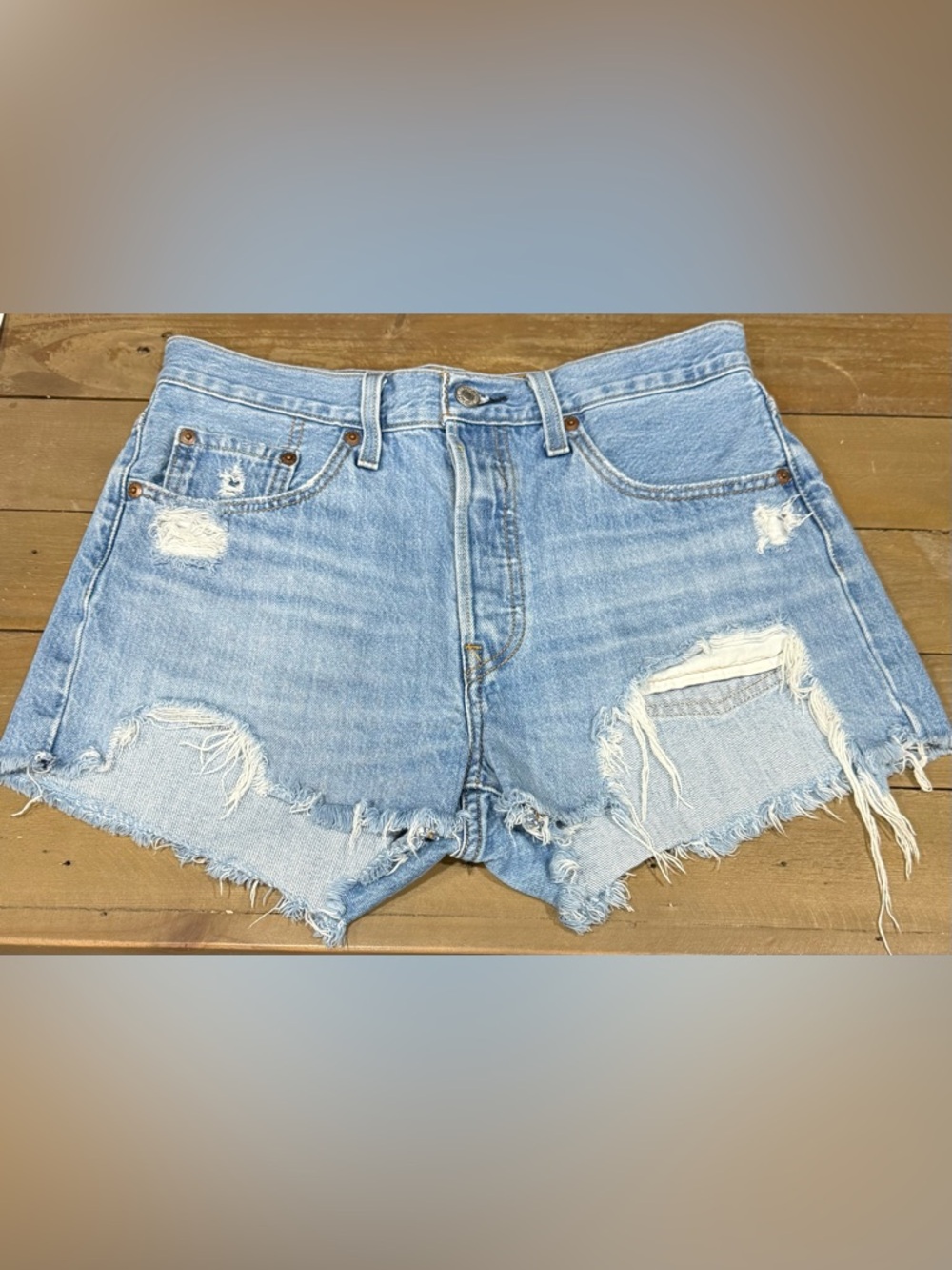 501 Light Wash Distressed Denim Cutoff Shorts